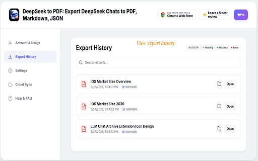 DeepSeek to PDF: Export DeepSeek Chats to PDF, Markdown, JSON screenshot