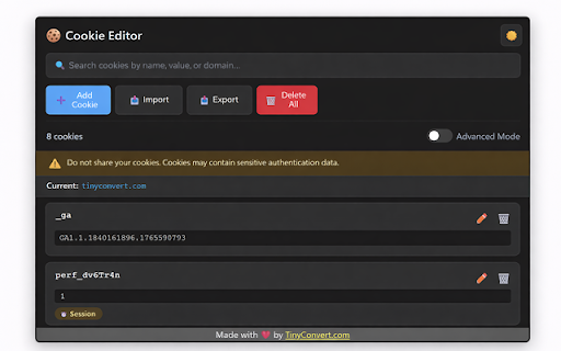 Cookie Editor for Chrome screenshot