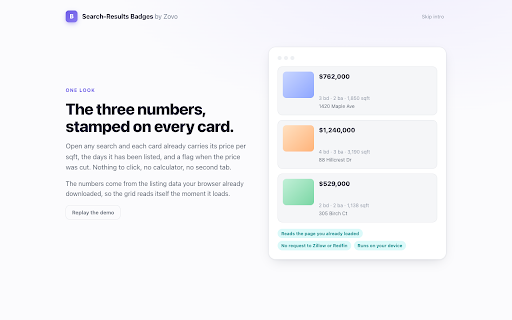 Search-Results Badges: $$/sqft, DOM, Price-Cut screenshot