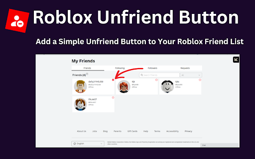 Roblox unfriend button screenshot
