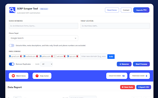 SERP Scraper Tool – Extract Emails, Websites & Phone Numbers screenshot