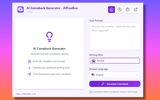 AI Comeback Generator - AIFreeBox screenshot