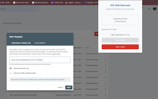 GSC Bulk URL Removal screenshot