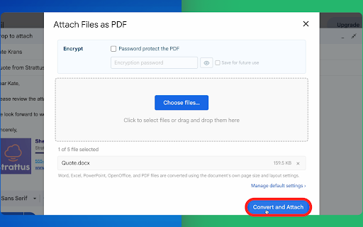 Attach Files as PDF screenshot