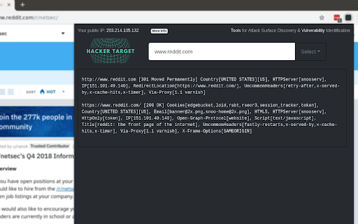 IP, DNS & Security Tools | HackerTarget.com screenshot