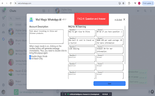 ChatGPT AI for WhatsApp messages by MailMagic screenshot