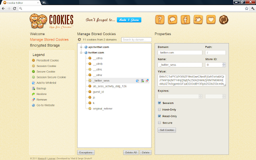 Cookie Editor screenshot