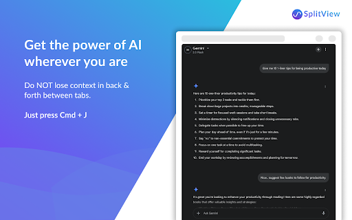 Gemini in Chrome by SplitView - Free AI Chat Assistance & more.. screenshot