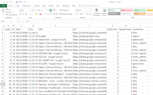 Export Chrome History screenshot