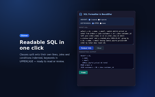 SQL Formatter & Beautifier screenshot