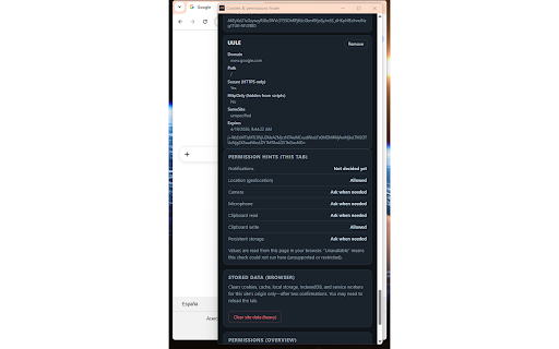Cookies & permissions finder screenshot