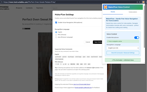 MakerFlow - Hands-Free Voice Navigation for Instructables screenshot