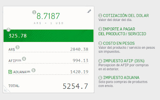 Calculadora de compras en el exterior screenshot