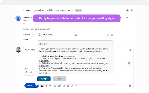 Younet: Personalized AI to write & respond screenshot