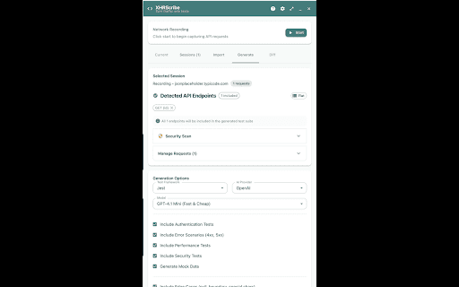 XHRScribe - AI API Test Generator screenshot