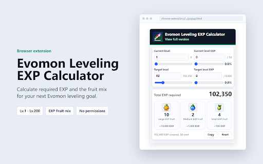Evomon Leveling EXP Calculator screenshot