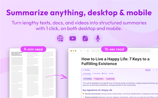 Briefy: AI summarizer with visual views for webpages, YouTube, PDFs screenshot