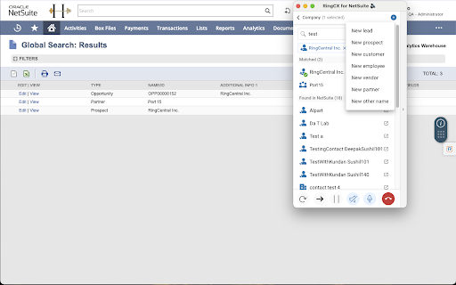 RingCentral RingCX for NetSuite screenshot