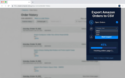 Amazon Order History Report Exporter screenshot
