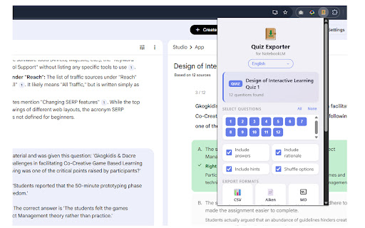 NotebookLM Quiz Exporter screenshot
