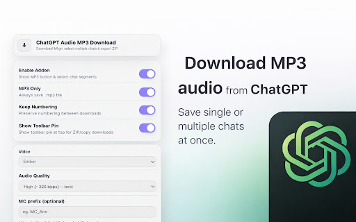 ChatGPT Audio MP3 Download – Save MP3 & ZIP screenshot