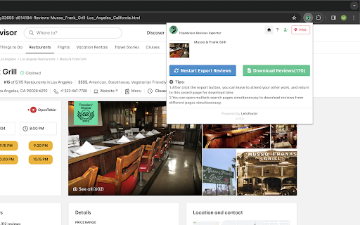 TripAdvisor Review Exporter screenshot