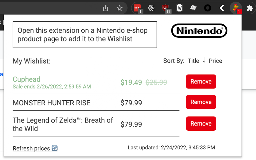 Nintendo Store Wishlist screenshot