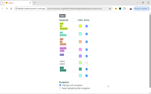 Highlight multiple keywords in a web page screenshot