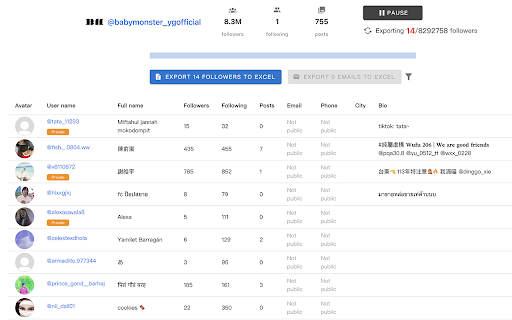 Follower Export Tool screenshot