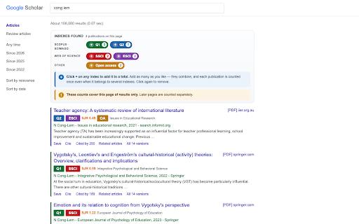 Scholar Metrics — Quartiles & Indexing screenshot