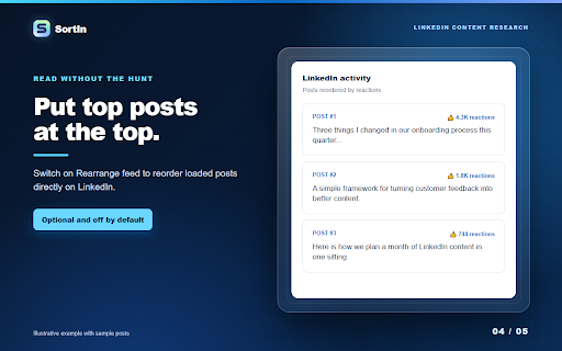 SortIn: Sort LinkedIn Posts by Likes & Comments screenshot