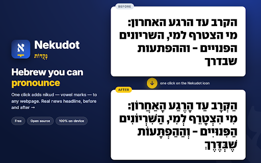 Nekudot — Hebrew Nikud (vowel marks) on any page screenshot