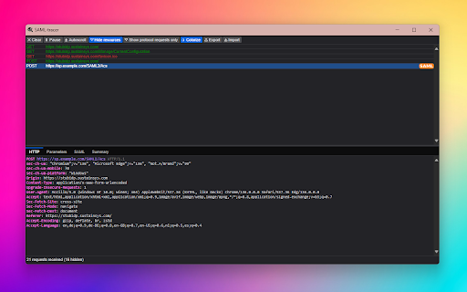 SAML-tracer screenshot