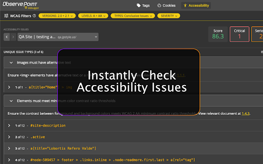 ObservePoint Debugger screenshot