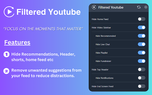Filtered Youtube - Remove YouTube Recommended & Shorts screenshot
