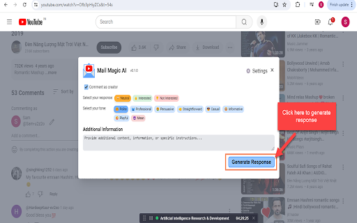 MailMagic AI assistant for Youtube comments screenshot
