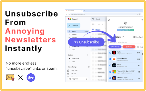 Gmail Mass Unsubscribe & Delete Emails - InboxPurge screenshot