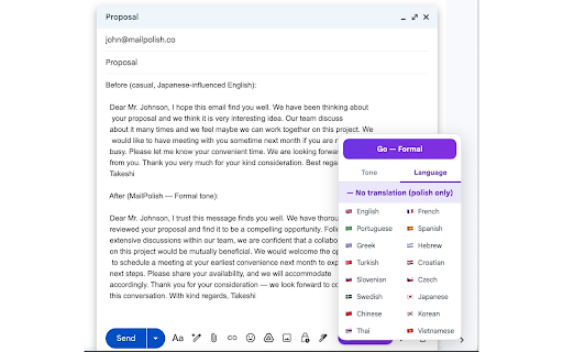 MailPolish — AI Email Polishing & Cultural Intelligence screenshot