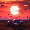 Sunset drive through windmills icon