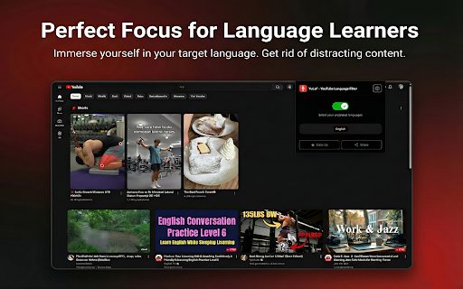 YuLaF – YouTube Language Filter. Language Immersion & Focus screenshot