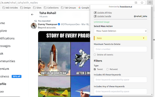 Mass Tweet Deletions & more | TweetStorm.ai screenshot