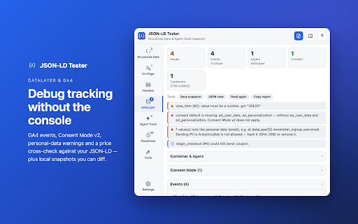 JSON-LD Tester – Structured Data & Agent Tools Inspector screenshot