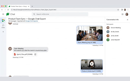 Google Chat Exporter screenshot