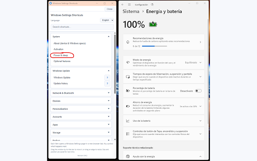 Windows Settings Shortcuts screenshot