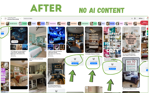 Pinterest AI Content Filter screenshot