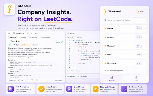 WHO ASKED — LeetCode Company Tags & Interview Prep screenshot