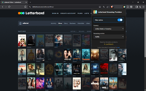 Letterboxd Streaming Providers screenshot
