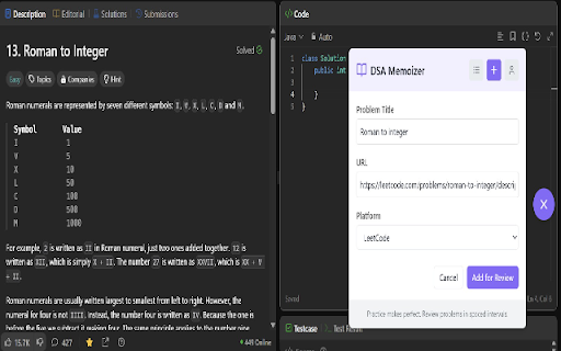 DSA Memoizer screenshot