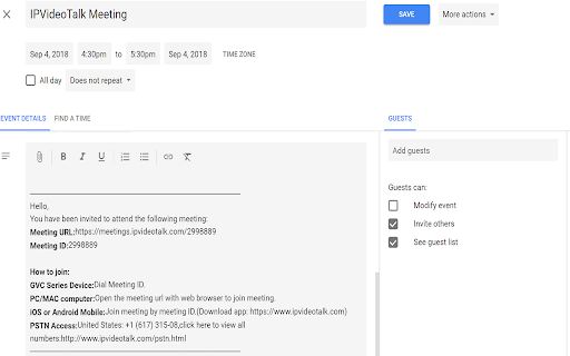 IPVideoTalk for Google Calendar screenshot