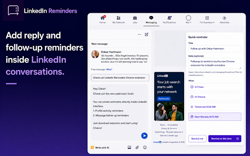LinkedIn Reminders – Follow Up & Reply Later screenshot